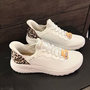 BOBS from Skechers Women’s White Sneakers with Animal Print